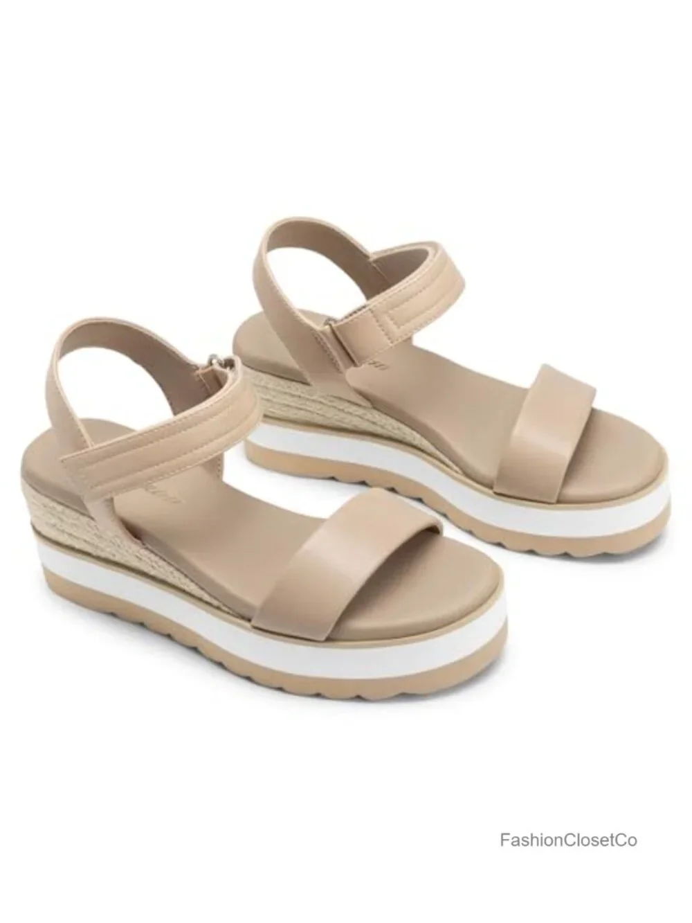 PU Leather Espadrille Wedge Sandals with Cushioned Footbed for Summer